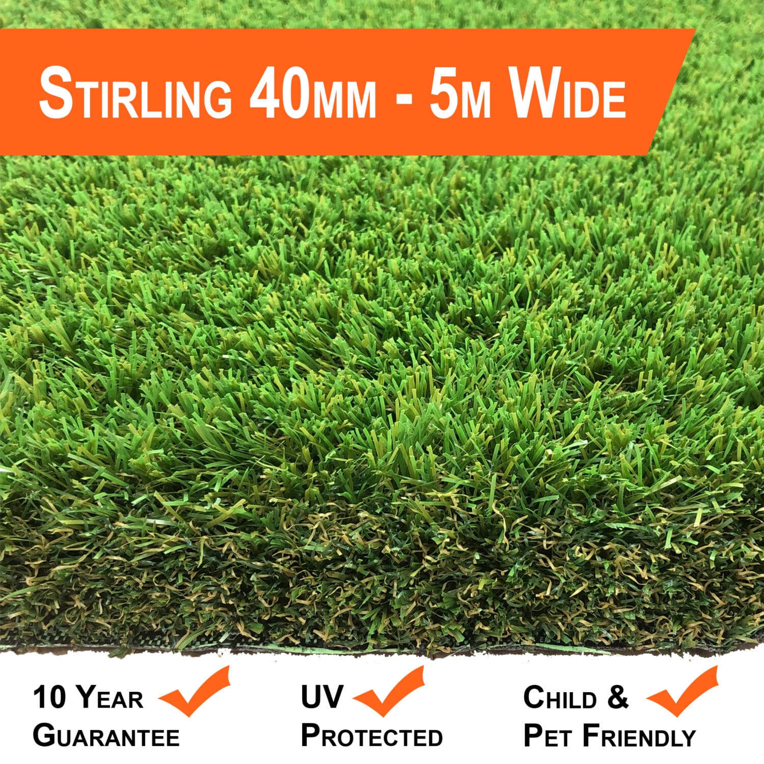 Stirling 40mm 5m Wide Only Artificial Grass Direct